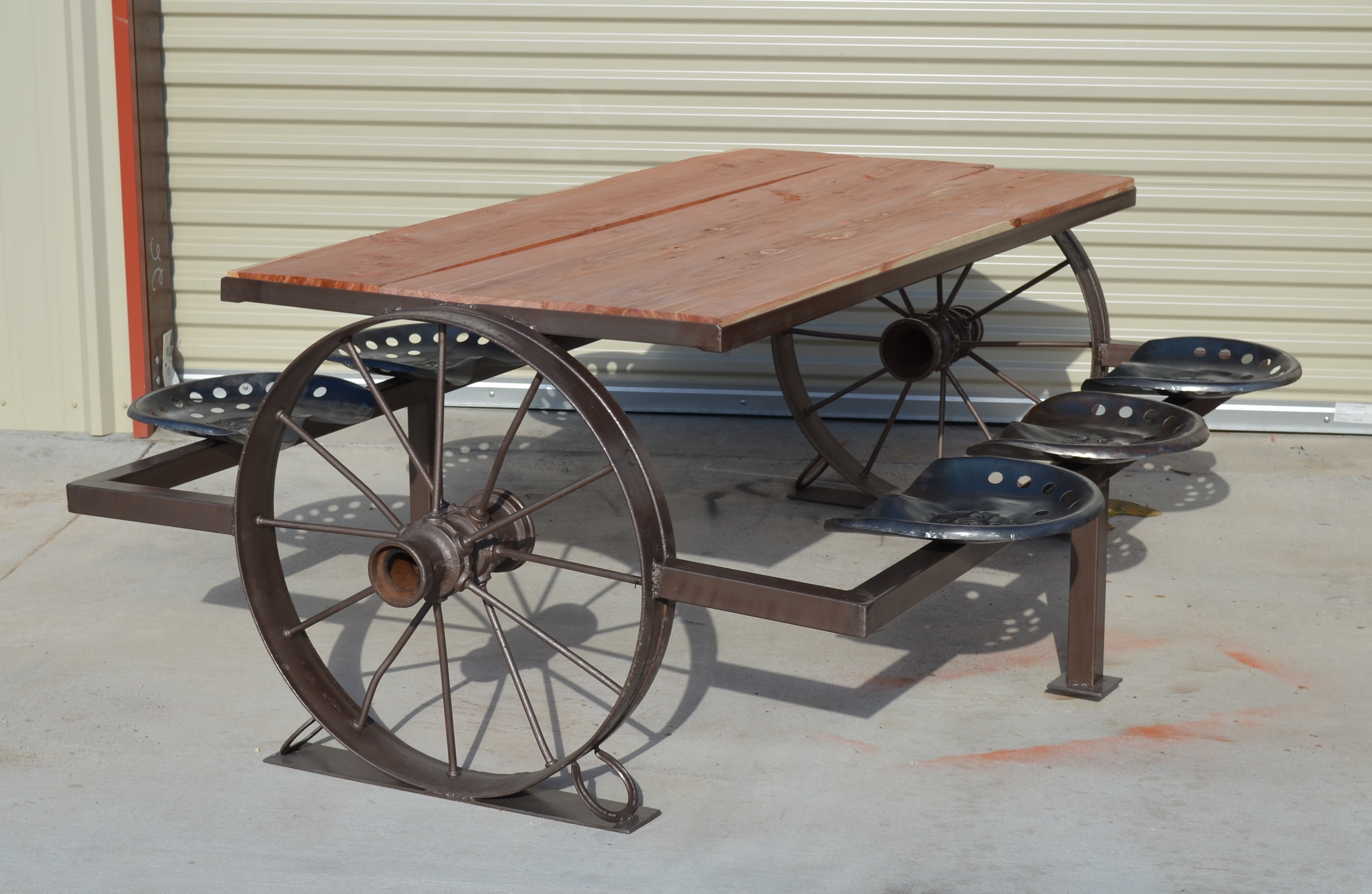 Antique Wagon Wheel Picnic Table with Cedar Top